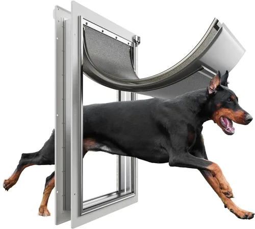 Miniatura 10 de Puerta grande para perro para puerta exterior, puerta de perro para puerta, puerta de perro con marco de aluminio, 3 solapas, panel de cierre