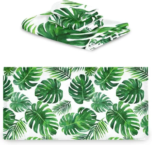 Miniatura 2 de Vdsrup Juego de 3 toallas de baño de verano con hojas de palma tropical, toallas de mano de hojas de selva tropical, toalla suave y fina