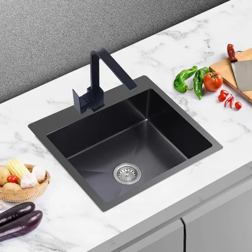 Miniatura 9 de Fregadero de cocina negro de acero inoxidable de 18 x 18 pulgadas, montaje superior, fregadero de cocina y bar, juego de fregadero de un solo tazón