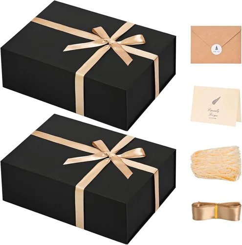 Miniatura 25 de LIFELUM Caja de regalo de 13.5 x 10 x 4 pulgadas, caja de regalo grande con tapas magnéticas, cajas de regalo negras para regalos de graduación