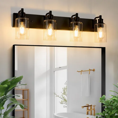 Miniatura 14 de Lámparas de baño de 3 luces, modernas luces de tocador negras para accesorios de iluminación de baño, accesorios de iluminación sobre espejo
