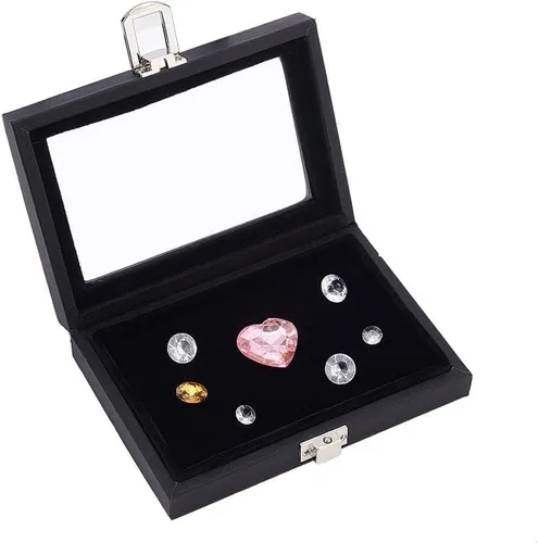 Miniatura 9 de OLYCRAFT Vitrina de madera de 9.4 x 13.7 x 2 pulgadas, vitrinas para insignias, almacenamiento de insignias, broche, con ventana transparente e