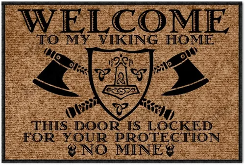 Tapete divertido para puerta delantera, para exteriores, Welcome to My Viking Home, This Door is Locked for Your Protection No Mine Outdoor Funny
