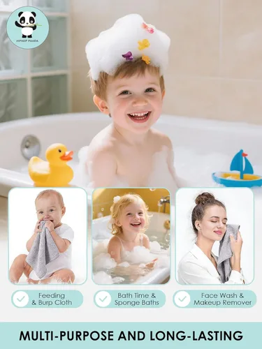 Miniatura 7 de HIPHOP PANDA Toallitas de baño para bebé, hechas de rayón de bambú - Toalla de baño ultra suave de 2 capas para recién nacidos, toalla facial Gris