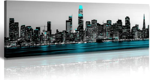 Miniatura 25 de JiazuGo Phoenix Skyline Arte de Pared en Lienzo - Paisaje Urbano de Arizona Enmarcado (14x48 Pulgadas) Negro y Blanco con Amarillo, Decoración