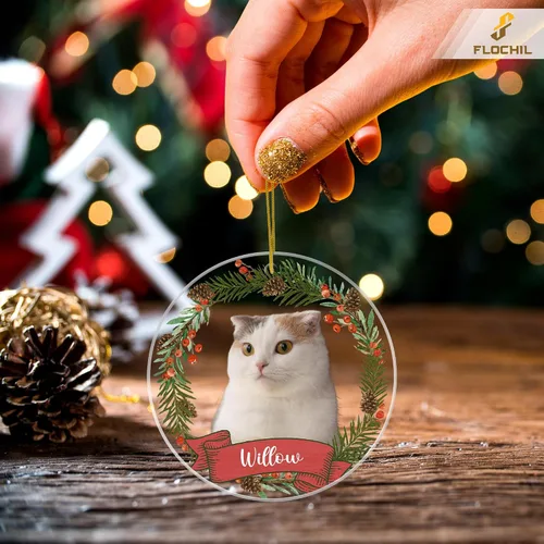 Miniatura 5 de FLOCHIL Adornos de Navidad personalizados para gatos, nombre con foto personalizada para árboles de Navidad, adornos de Navidad para los primeros
