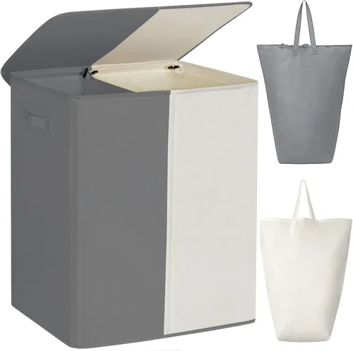 Miniatura 8 de WOWLIVE Cesta de lavandería doble con tapa y bolsas de lavandería extraíbles, cesta grande de lavandería de 154 litros, cesta de ropa sucia plegable