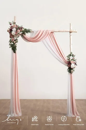 Miniatura 2 de Ling's moment Kit de Flores Artificiales Rosa Malva para Arco de Boda Paquete de 4, 2pcs Arreglo Floral Colgante 2pcs Cortinas de Gasa Ceremonia