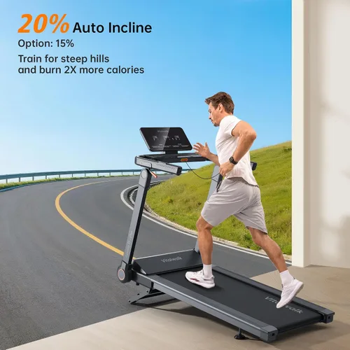 Miniatura 4 de Vitalwalk Foldable Treadmill with Auto Incline, 48"x18" Wide Running Belt, 10MPH, 3.5HP Brushless, Walking Pad Treadmill for Home, Auto Folding, No