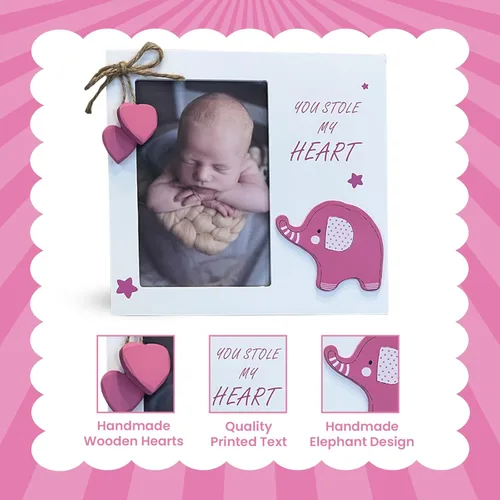 Miniatura 3 de Marco de fotos de madera para recién nacido, con texto en inglés "Baby Girl You Stole My Heart", perfecto para baby shower, regalo de embarazo