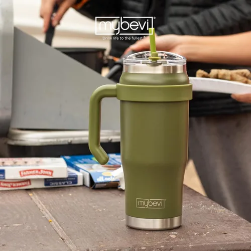 Miniatura 7 de MyBevi Outlander - Taza de viaje de acero inoxidable de alta calidad, para frío/calor, aislamiento de 3 capas, mango resistente, duradera y elegante