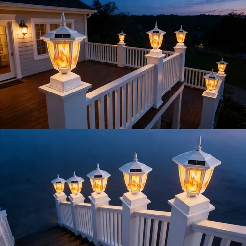 Miniatura 5 de Dynaming Paquete de 2 luces solares para postes de llama para exteriores, lámparas alimentadas por energía solar, luces LED de llama parpadeante
