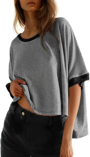 Miniatura 10 de Dokotoo -Camisetas de verano para mujer, color liso, holgadas, de gran tamaño, básicas