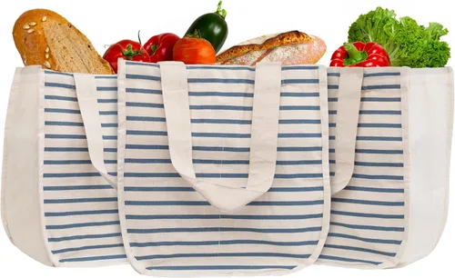 Miniatura 11 de Best Canvas Grocery Shopping Bags - Cloth Grocery Tote Bags - Reusable Cotton Grocery Tote Bags with Bottle Sleeves