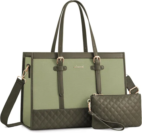 Miniatura 21 de LOVEVOOK Bolsa para Laptop para Mujeres de 15.6 pulgadas Bolsa Tote de Lona para Laptop, Bolsa de Trabajo de Gran Capacidad con Cartera de Mano