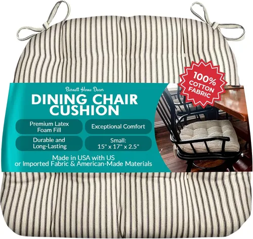 Miniatura 56 de Barnett Home Decor Ticking Stripe Berlin Blue - Almohadilla para silla de comedor con lazos, tamaño mediano 18, relleno de espuma de látex, lavable