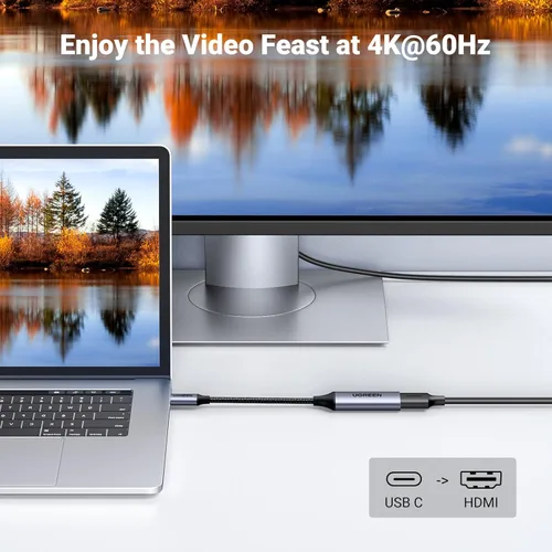 Miniatura 2 de UGREEN Cable adaptador USB C a HDMI, 4K a 60 Hz, aluminio tipo C, Thunderbolt 4/3, convertidor macho a hembra compatible con iPhone 17/16 Pro Max