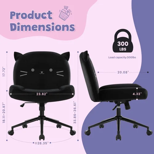 Miniatura 3 de IWMH Silla de escritorio de oficina sin brazos con ruedas, silla de computadora ergonómica de patas cruzadas con acolchado de tela, sillas de Negro