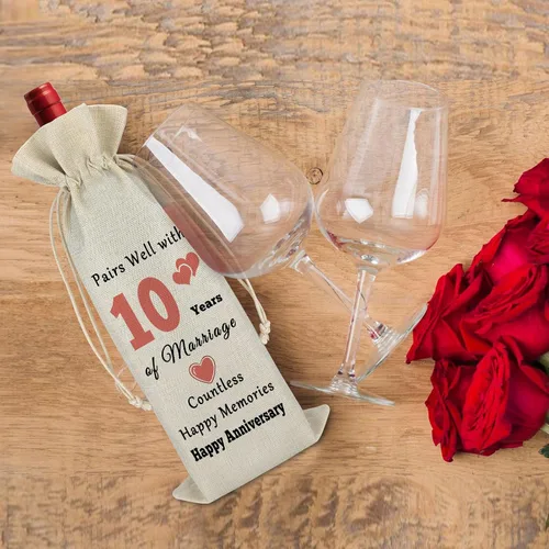 Miniatura 5 de Gfhzdmf Regalo de boda de 10º aniversario para esposa, marido, bolsa de vino, regalo de matrimonio de 10 años para mujeres y hombres, bolsa