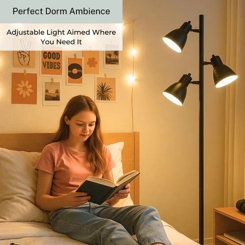 Miniatura 4 de LIGHTACCENTS Lámpara de pie de árbol negro con 3 luces ajustables, lámpara de pie moderna, pantallas negras ajustables, luz de poste para sala