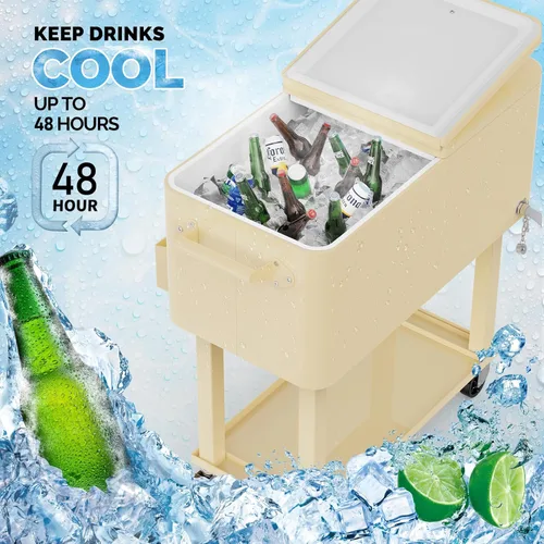 Miniatura 2 de VINGLI Baúl de hielo rodante de 80 cuartos de galón, carrito portátil para fiestas en el patio, bar, con estante, piscina de bebidas con abridor