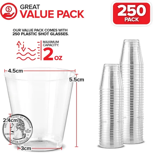 Miniatura 2 de Stock Your Home Vasos de chupito de 2 onzas – 250 mini vasos de chupito de plástico (2 onzas) vasos desechables transparentes para chupitos