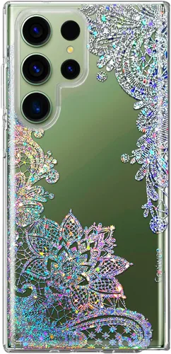 Miniatura 9 de Funda transparente con purpurina para Galaxy S23 Ultra – 6.8 pulgadas, diseño de flores, diseño de mariposa de cristal, para mujeres y niñas