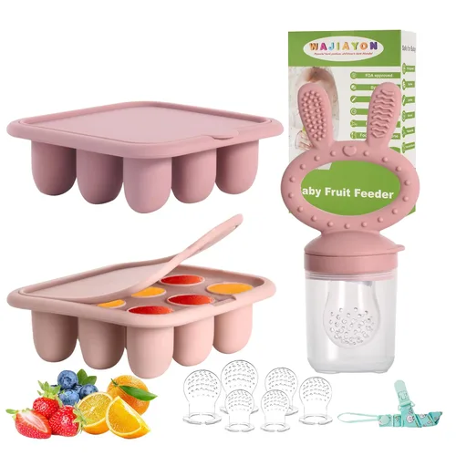 Miniatura 9 de Alimentador de frutas y moldes para paletas de leche materna para bebés, recipientes de almacenamiento de bandeja de congelación de alimentos