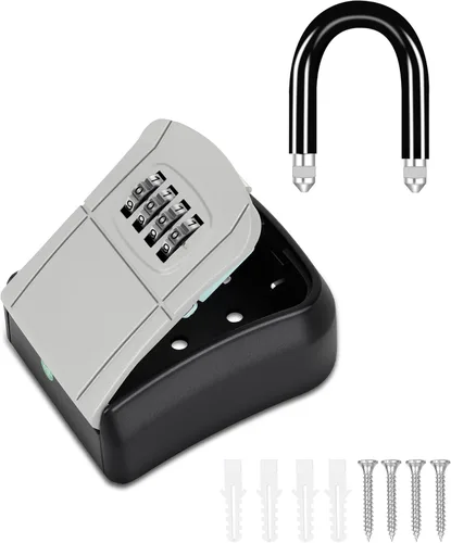 Miniatura 7 de Caja de bloqueo portátil para llaves, caja de seguridad segura para interiores, exteriores, garaje, jardín, tienda (1, gris)