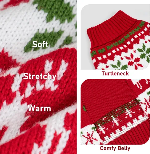 Miniatura 3 de KYEESE Suéter de Navidad para Perro, Suéter Cálido de Cuello de Tortuga para Perros Pequeños Macho y Hembra con Patrón de Copo de Nieve y Reno, Ropa