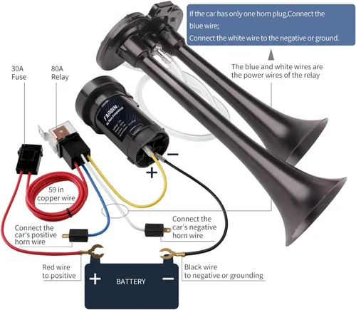 Miniatura 6 de FARBIN - Bocina de tren fuerte para coche de 12 V, bocina de aire de 150 dB súper fuerte, bocina de doble trompeta para camión con compresor y botón