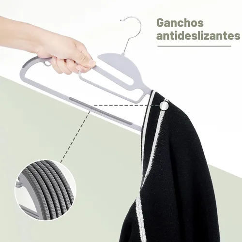Miniatura 5 de BAGAIL Paquete de 50 perchas de plástico con diseño antideslizante, 0.2 pulgadas de grosor, gancho giratorio de 360°, organizador que ahorra espacio