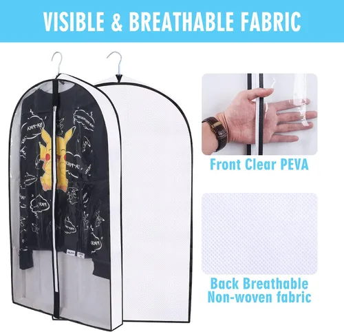 Miniatura 3 de Bolsas de ropa de 50 pulgadas para colgar ropa, fundas transparentes a prueba de trajes con refuerzos de 4 pulgadas para almacenamiento en armario