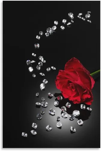 Póster de rosa roja en blanco y negro, pintura en lienzo, arte de pared, sala de estar, dormitorio, decoración del hogar, mural, 12 x 18 pulgadas