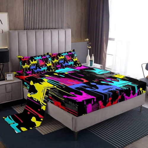 Miniatura 11 de Manfei Juego de sábanas musicales tamaño matrimonial, juego de ropa de cama con estampado de notas musicales retro para niños y niñas, decoración
