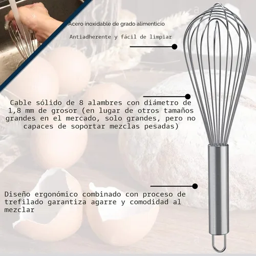 Miniatura 2 de Batidores para cocinar, paquete de 3 batidores de acero inoxidable para mezclar, batir, batir y agitar, versión mejorada, juego de batidores