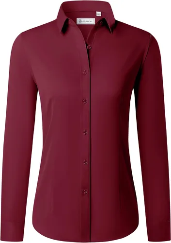 Miniatura 11 de Siliteelon - Camisas con botones para mujer de manga larga, camisas de vestir sin arrugas, con cuello, para oficina, blusas sólidas, tops