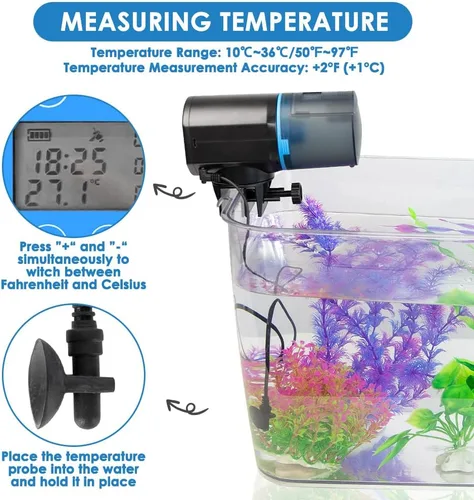 Miniatura 2 de Lukovee Comedero automático para peces, pantalla de tiempo de alimentación, temporizador recargable por USB, dispensador de alimentos para acuarios