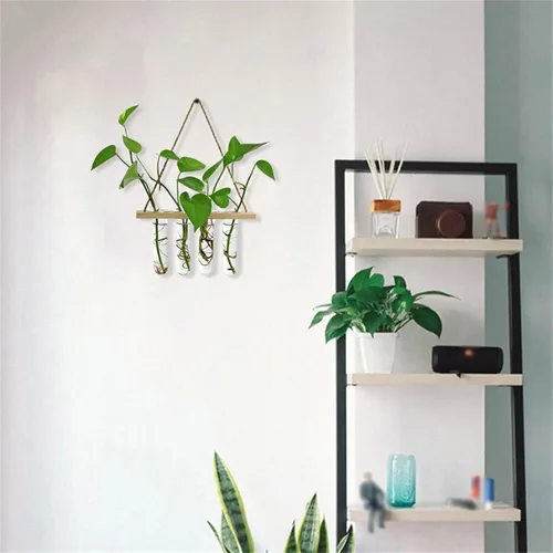 Miniatura 4 de Liudan Wall Hanging Planter Glass Terrarium Air Planter Holder Plant Hanger Flower Pot with Frame 4 Tubes for Living Room Indoor Decor Office