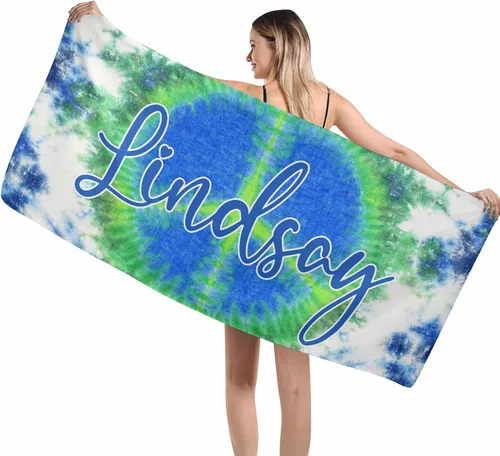 Miniatura 8 de MyPupSocks Toallas de playa personalizadas de teñido anudado para niños y adultos, toalla de piscina, regalos personalizados con nombre, toallas