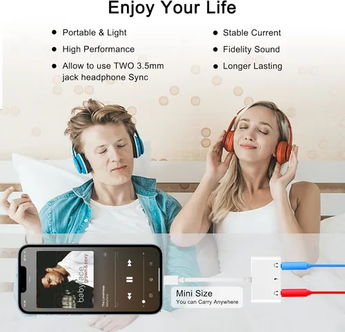 Miniatura 8 de Adaptador de conector de auriculares 3 en 1 dual de 0.138 in - Adaptador de audio y carga para auriculares - Divisor de auriculares para iPhone