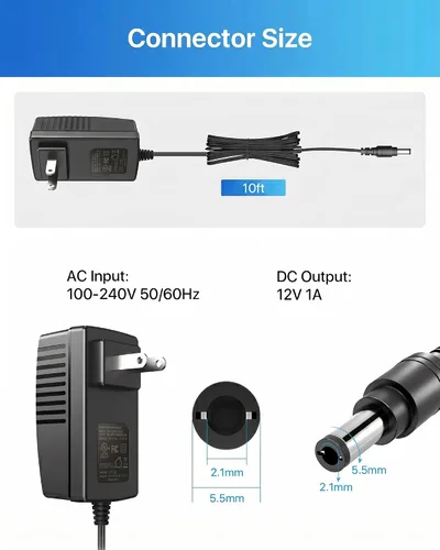 Miniatura 5 de ZOSI Adaptador de fuente de alimentación de 3 pies AC 100-240V a DC 12V 1A 1000mAvAvPower para cámara de vigilancia de seguridad CCTV, sistema DVR