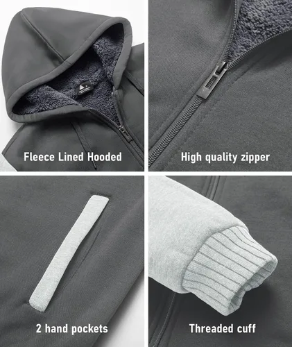 Miniatura 30 de SCODI Sudaderas con capucha para hombre, forro polar pesado, cremallera completa, forro de sherpa grueso, chaqueta con capucha