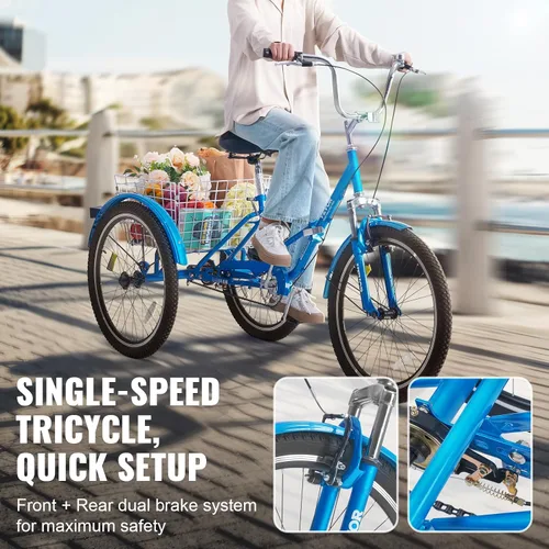 Miniatura 4 de VEVOR - Triciclo plegable para adultos, triciclos plegables para adultos, bicicleta de crucero de 3 ruedas con cesta grande y asiento ajustable