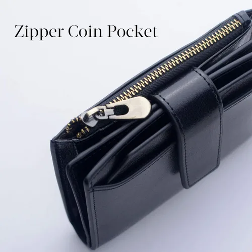 Miniatura 4 de Bveyzi - Billetera pequeña de cuero para mujer con bloqueo RFID, de dos pliegues con cremallera, con ranuras para tarjetas de crédito y ventana