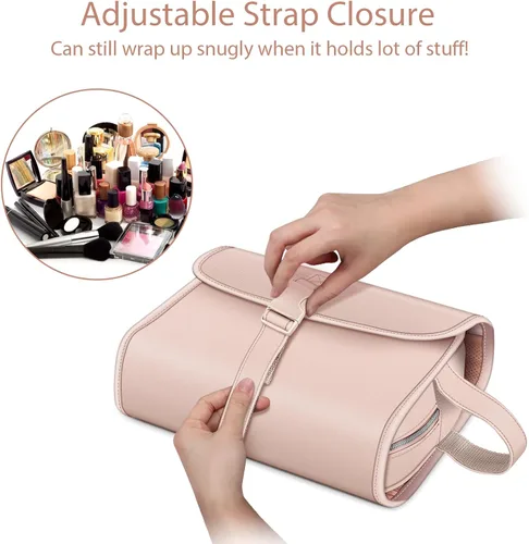 Miniatura 3 de Fintie - Bolsa de viaje portátil para cosméticos y artículos de aseo, gran organizador colgante resistente al agua para maquillaje, estuche de Rosa