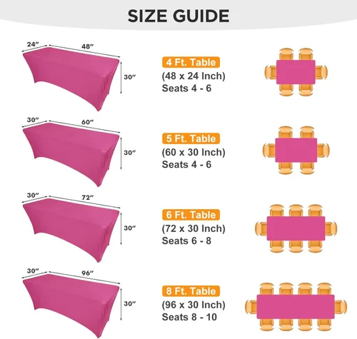 Miniatura 5 de SEPARO Paquete de 2, Cubierta de Mesa de Spandex Fucsia de 8 Pies, Mantel Rectangular Ajustado Estirable de 6 pies, Sin Arrugas para Fiestas, Ferias