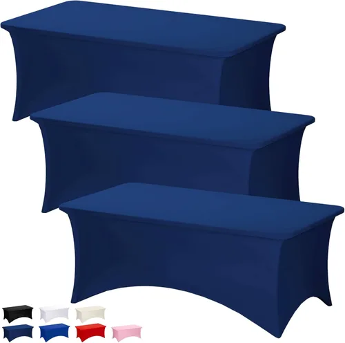 Miniatura 13 de Fixwal Paquete de 3 Manteles Negros para Mesas Rectangulares de 6 Pies, Manteles Rectangulares Elásticos de Spandex Ajustables de 6 Pies