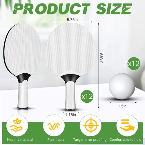 Miniatura 2 de Junkin Juego de 12 raquetas de tenis de mesa profesionales, raquetas de tenis de mesa compuestas portátiles de goma con 12 pelotas para interiores