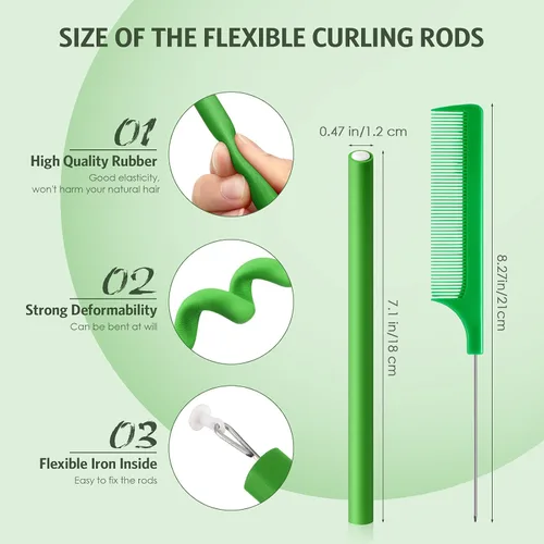Miniatura 2 de WILLBOND 60 Piezas Varillas Rizadoras Flexibles Rulos Rizadores Rodillos Twist Flexi Sin Calor Varillas Rodillos para Cabello Largo Corto Mujeres